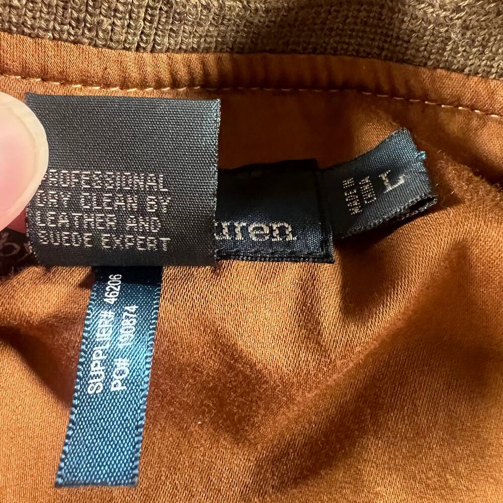 Vintage Polo Ralph Lauren Suede Leather Bomber Jacket L Distressed Brown - Picture 14 of 14